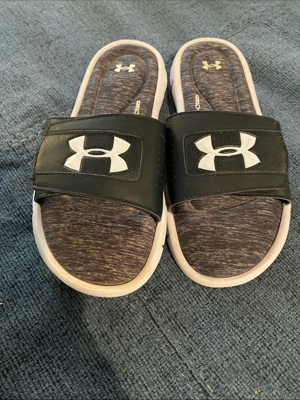 Under Armour Black and Tan Slide Sandals with White Logo
